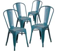 Flash Furniture Silla de Metal Envejecido, Kelly Blue-Teal, Juego de 4