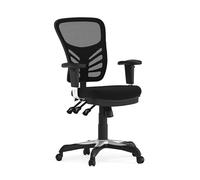 Flash Furniture Silla de oficina, ergonómica, con respaldo de malla, asiento perfilado y ajustable en altura, con control de tres palancas, negro