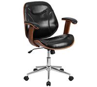 Flash Furniture Silla de Oficina giratoria Tansia, con Respaldo Medio, Negra, Suave, ergonómica, de Madera, con Brazos