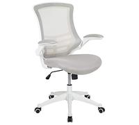 Flash Furniture Silla de oficina, respaldo medio, giratoria, ergonómica, para tareas, reposabrazos abatibles, espuma, metal, plástico, madera industrializada, malla gris claro y marco blanco, 1 ud.