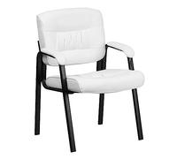 Flash Furniture Silla de recepción Lateral ejecutiva, Metal, Piel Blanca/Marco Negro, 79,38 x 57,15 x 24,77 cm