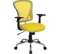 Flash Furniture Silla de Trabajo giratoria de Malla con Respaldo Medio con Base y Brazos cromados, Metal, Amarillo, 73,66 x 60,96 x 27,94 cm