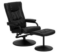 Flash Furniture Silla reclinable contemporánea Rachel, multiposición, piel suave, con otomana, conjunto de sillón reclinable giratorio de 360 grados y otomana, Black