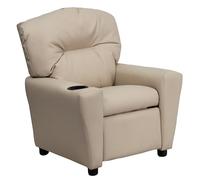Flash Furniture Sillón reclinable Chandler de Vinilo para niños con portavasos y reclinable de Seguridad, Silla reclinable contemporánea para niños, admite hasta 90 lbs, Beige