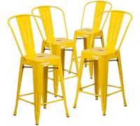 Flash Furniture Taburete Colorido del mostrador del Restaurante del Metal, Acero galvanizado, plástico, Amarillo, Paquete de 4