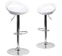 Flash Furniture Taburete de Bar Wilson, contemporáneo, de plástico Blanco, Ajustable en Altura, con Respaldo Recortado Redondeado y Base cromada