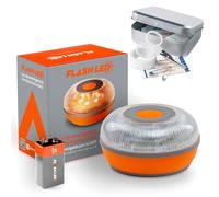 FLASH LED SOS Luz de Emergencia V16 Conectada Homologada DGT 3.0 OBLIGATORIA, SIM y Servicio DE Datos Incluido hasta 2038, Base Imantada, Resistencia IP54 + Set Caja Mini Primeros Auxilios