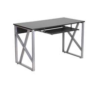 Flash Muebles Escritorio de Ordenador con Bandeja de Teclado extraíble, Metal, Negro Laminado Superior/Marco Plateado, 125.73 X 66,04 x 13,34 cm