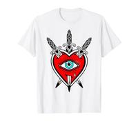 Flash Tradicional Americano del Tatuaje del corazón x la Daga Camiseta gráfica económica, Hombre, Blanco, S
