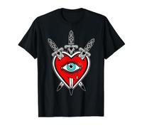 Flash Tradicional Americano del Tatuaje del corazón x la Daga Camiseta gráfica económica, Hombre, Negro, M