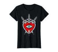 Flash Tradicional Americano del Tatuaje del corazón x la Daga Camiseta gráfica económica, Mujer, Negro, XL