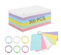 FlashCard - 300 tarjetas de índice rayadas, tarjetas de taco con forro, suministros de revisión, tarjetas de notas de colores de 3 x 5 pulgadas con 6 anillos de carpeta para estudio, oficina y hogar