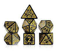 FLASHOWL D&D W20 - Juego de dados para reloj, diseño de estrellas y lunas, diseño retro D&D, con dados poliédricos D20, color amarillo