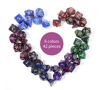 FLASHOWL Dados Poliédricos DND del Cielo Estrellado y Vía Láctea - 6 Juegos de Mesa Con D20, D12, D10 para RPG (42 Piezas)