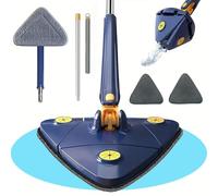 FlashPrix Mopa Triangular Giratoria 360 para Limpiar Suelos, Paredes, Ventanas, Techos y Muebles. Fregona Triangular Giratoria Microfibra, Función Autoescurrible, Incluye 2 Recambios