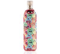 FLASKA | Botella de agua cristal programado | 300 ml | Monsters | Estructura el agua | Botella agua niños | Funda de neopreno | Bebidas Frías y Calientes | sin BPA | Ecológica | Bolso, Colegio