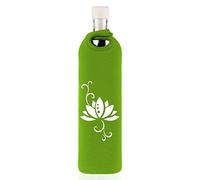 FLASKA | Botella de agua cristal programado | 500 ml | Flor de Loto | Estructura el agua | Funda de neopreno | Bebidas Frías y Calientes | sin BPA | Ecológica | Deporte, Oficina, Yoga