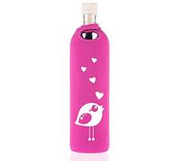 FLASKA | Botella de agua cristal programado | 500 ml | Pajarita Enamorada | Estructura el agua | Funda de neopreno | Bebidas Frías y Calientes | sin BPA | Ecológica | Deporte, Oficina, Yoga