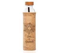 FLASKA | Botella de Agua de Vidrio | 750ml | Sin BPA | Tapa a Rosca | Funda de corcho | Ideal para Deporte, Oficina, Yoga | Estructura el Agua | Emoto Peace Project