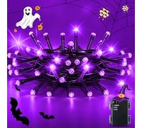 Flaspar Batería cadena de luz púrpura, Batería al aire libre cadena de luz led 2M 20, Temporador 6 horas, Decoración Navidad impermeable IP65, Decoración Navidad interior y exterior, Fiesta, Jardín