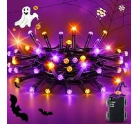 Flaspar Guirnalda Luces Naranja Púrpura, 2M 20LED Navidad Interior Cuerda de luz al Aire Libre Batería con Temporizador 6h, Impermeable Exterior para Balcón Hogar Habitacion Partido