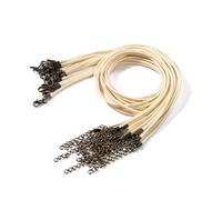 Flat Braided Leather Cord, 10 Pcs Multicolor Wax Rope Necklace 1.5-2.0mm x 50cm With Lobster Clasp(Beige,2.0mm x 50cm)
