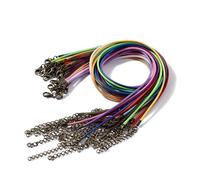 Flat Braided Leather Cord, 10 Pcs Multicolor Wax Rope Necklace 1.5-2.0mm x 50cm With Lobster Clasp(Mixcolored,1.5mm x 50cm)