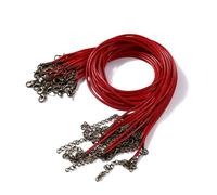 Flat Braided Leather Cord, 10 Pcs Multicolor Wax Rope Necklace 1.5-2.0mm x 50cm With Lobster Clasp(Red,2.0mm x 50cm)