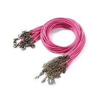 Flat Braided Leather Cord, 10 Pcs Multicolor Wax Rope Necklace 1.5-2.0mm x 50cm With Lobster Clasp(Rose Red,1.5mm x 50cm)