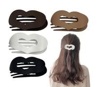 Flat Claw Clips, Heart Shape French Style Hair Barrettes, Non-Slip Strong Grip Wig Accessories, 4-Piece Fashion Set for Thick Long Medium Hair, Elegant Girls Wedding Outdoor Party Work Use
