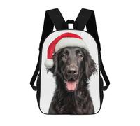 Flat-coated Retriever Dog with Santa Hat Portrait Mochila Escolar Infantil Impresa En 3D, Mochila Informal De Moda Para Niños, Mochila De Viaje De Alta Capacidad Para Libros Para Niños 17inch