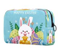 Flat-Happy-Easter-Day-Background - Neceser de viaje para mujer, bolsa organizadora de maquillaje grande con cremallera, multicolor, 18.5x7.5x13cm/7.3x3x5.1in, Neceser