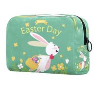 Flat-Happy-Easter-Day-Background - Neceser de viaje para mujer, bolsa organizadora de maquillaje grande con cremallera, multicolor, 18.5x7.5x13cm/7.3x3x5.1in, Neceser