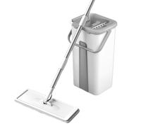 Flat Mop and Bucket, Flat Squeeze Mops Bucket Set - Flexible Handle Reusable Microfiber Pads Wet and Dry Use Mop Buckets with Wringer Set For Effortless Mopping Home, Marble