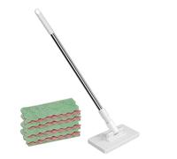 Flat Mop System, Hands Free Floor Cleaning Tool, 130cm Extendable Handle Reusable Microfiber Pad Set for Hardwood Tile Dust Removal, Rotating Head Cleaning Kit for Kitchen Bathroom