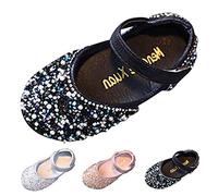 Flat Princess Shoes for Girls Glitter Black Mary Jane Shoes Fashion Kids Sparkly Sequin Dress Sandals Teen Girls Bling Crystal Dance Party Slippers for Wedding Birthday Banquet