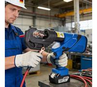 flatpincololee Crimpadora hidráulica eléctrica Recargable 120KN para terminales de Cobre y Aluminio 16-400mm², Herramienta de crimpado electrohidráulico con 12 Troqueles hexagonales y maletín Blue