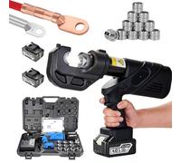 flatpincololee Crimpadora hidráulica eléctrica Recargable 120KN para terminales de Cobre y Aluminio 16-400mm², Herramienta de crimpado electrohidráulico con 12 Troqueles hexagonales y maletín Black