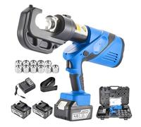 flatpincololee Crimpadora hidráulica terminales eléctrica NE-400, Recargable, para terminales Cobre y Aluminio 16-400mm², 12 Dados, 120 kN, Cabeza giratoria 360°, Herramienta Profesional Azul