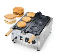 flatpincololee Máquina Profesional para Hacer Hamburguesas UFO Eléctrica, Prensa para Ice Cream Sandwich, 2000W con Doble Calentamiento, Moldes de Aluminio Antiadherente, 50-300°C, Acero Inoxidable