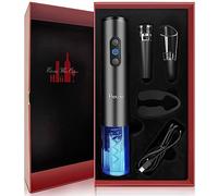 Flauno Tire - Tapón eléctrico recargable 6 en 1, abridor de botellas eléctrico con cortador de cápsulas, vertedor aireador de vino, cable USB, caja de regalo