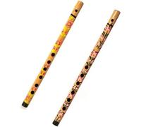 Flauta decorativa tradicional hecha a mano de madera de bambú Basuri Instrumento musical indio, Regalos para musicos, para regalar y decoración (diseño de flores, juego de 2)
