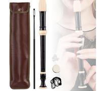 Flauta dulce soprano de 8 agujeros en forma de mango alemán - Flauta dulce de resina con barra de limpieza y bolsa de almacenamiento de cuero - flauta con botón C ideal para principiantes, niños y