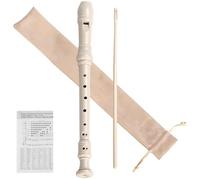 Flauta Dulce Soprano en Do (C) para Niños y Principiantes - Digitación Alemana, 8 Agujeros, 3 Piezas con Varilla de Limpieza, Bolsa de Algodón y Tabla de Digitación - Instrumento Musical Escolar Beige