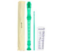 Flauta dulce soprano escolar de 3 piezas, incluye barra de limpieza, tabla de dedos y bolsa de transporte, color verde - World Rhythm WR-802