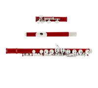 flauta Flauta Roja De 16 Agujeros Con Llave E, Instrumento De Viento De Madera, Flauta De Cuproníquel Con Llave Plateada Niquelada En Tono C Con Estuche De Música