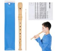 Flauta para niños principiantes, grabadora soprano con digitación alemana, flauta de madera de 8 agujeros, palo de limpieza y guía de digitación incluida, paso ajustable