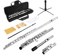flauta para principiantes Flauta De Plata Con Orificio Cerrado, Ranura C, Instrumental Para Principiantes, Flauta Para Estudiantes Con Estuche (Color : Cloth box set)