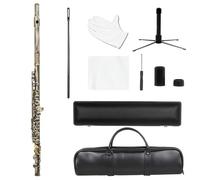 flauta travesera Flauta 16 Agujeros Abiertos Cerrados Llave C Flauta Transversal Profesional Instrumento Musical De Concierto Con Accesorios De Soporte(Bronze)