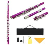 flauta travesera Flauta De 16 Agujeros Cerrados Llave C Cuproníquel Flauta De Concierto Flauta Transversal Instrumento De Viento De Madera Con Llave E Accesorios(Rose red)